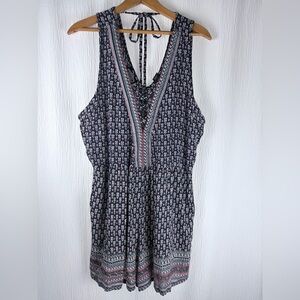 Angie Boho Romper, Navy, Teal & Pink Rayon,